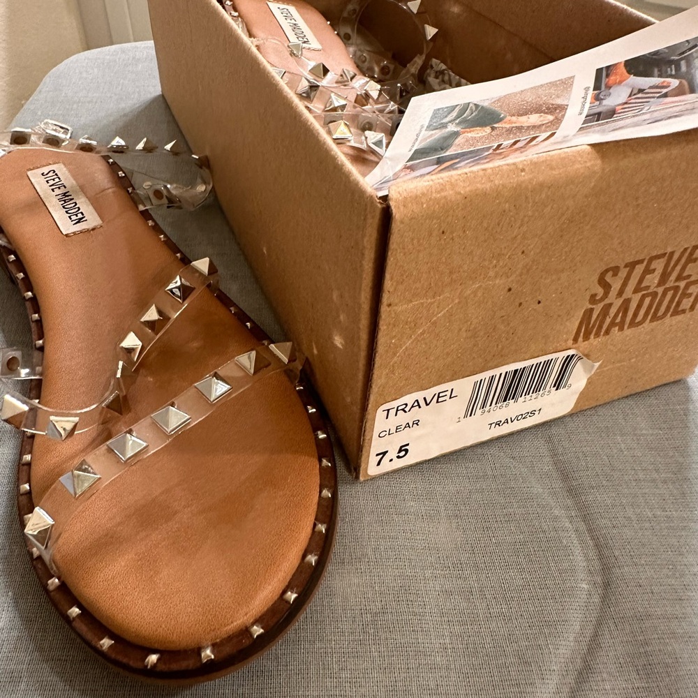 Steve Madden Clear and Tan Studded Sandals